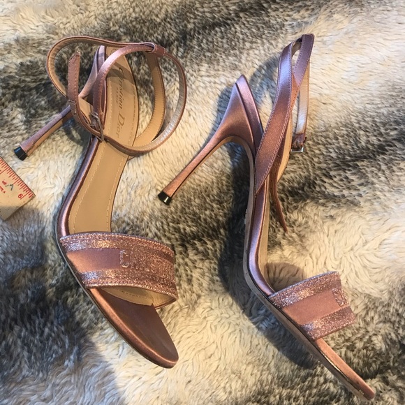 Christian Dior Dway Metallic Thread Embroidered Satin Sandal Heels Rose Des - Picture 5 of 9